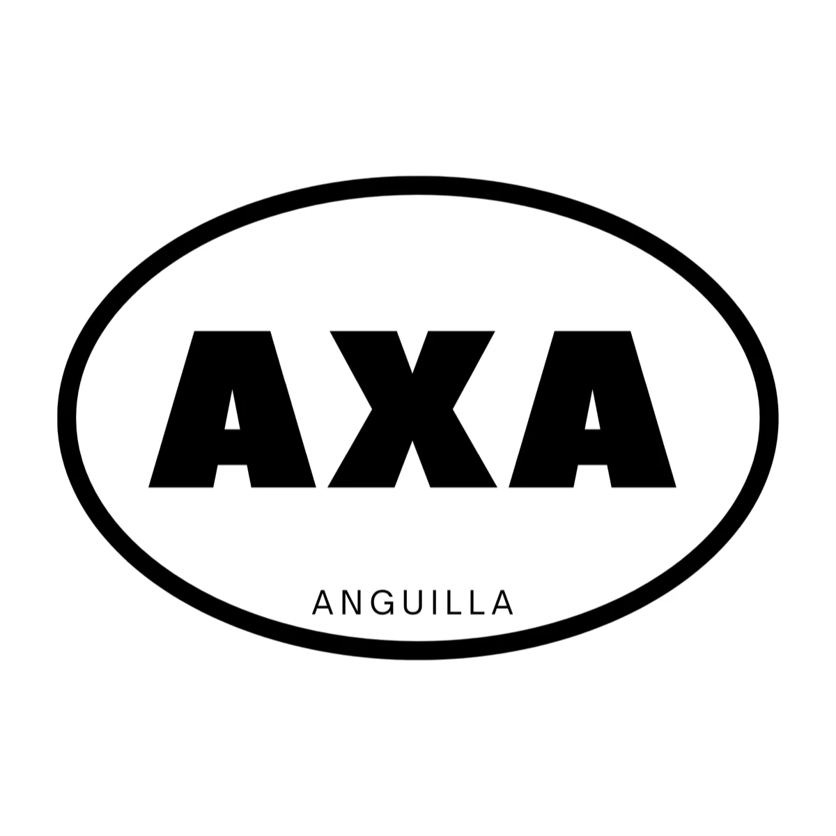 White AXA oval sticker with ANGUILLA below